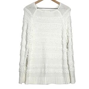 Lou & Grey Womens Sweater S White Cotton Blend Cable Knit Fisherman Coastal